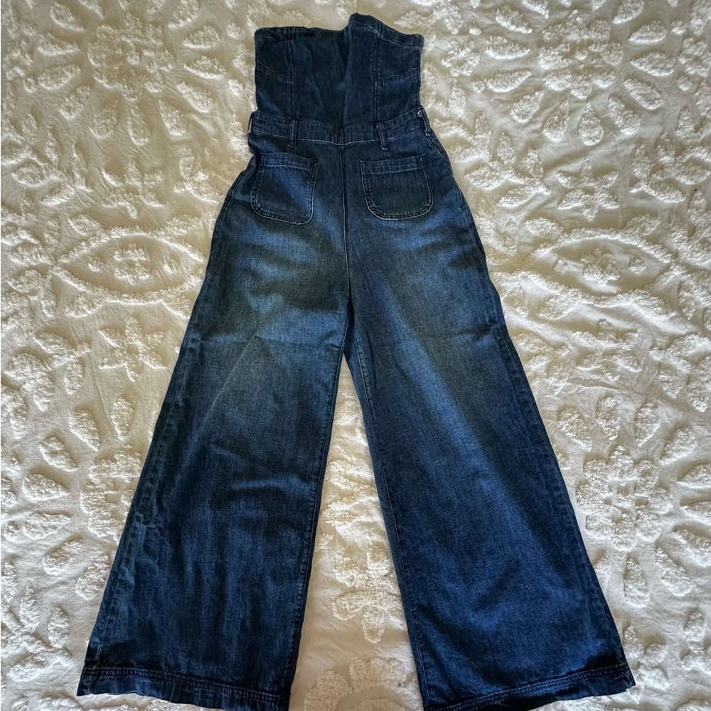 Anthropologie (Pilcro) Dark Blue Denim Wide-Leg Jumpsuit